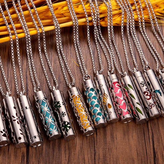 Stainless Steel Hollow Vertical Bar Air Freshener Perfume Oil Diffuser Locket Charm Jewelry Pendant Necklace for Women Men Teen